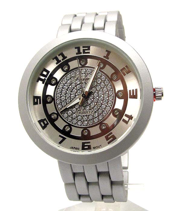 Swarovski crystal and rubberized metal band fossil style watch