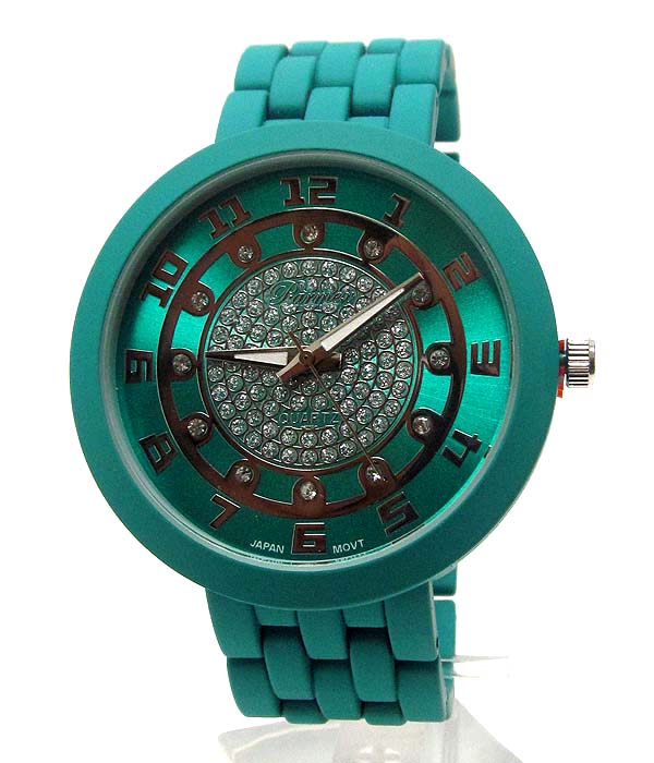 Swarovski crystal and rubberized metal band fossil style watch