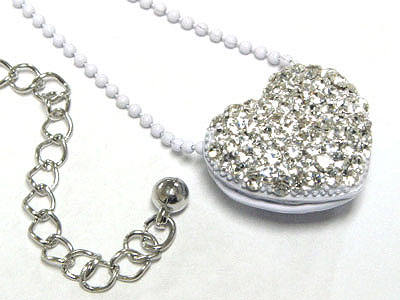 Crystal and enamel puffy heart necklace