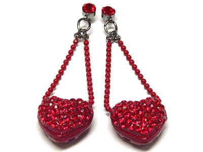 Crystal and enamel puffy heart drop earring