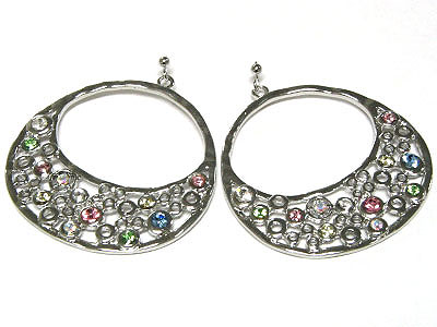 Crystal bubble round metal earring 