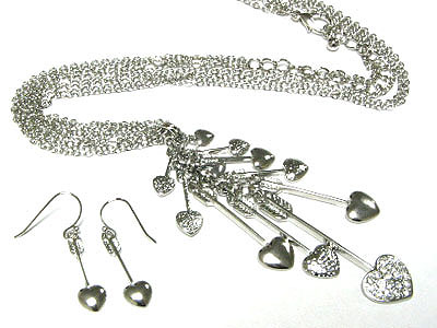 Crystal cupid heart arrow theme necklace and earring set