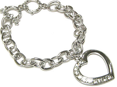 Crystal open heart charm toggle bracelet