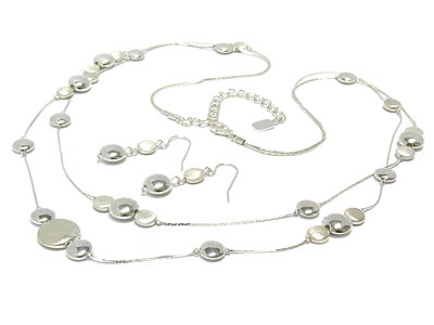 Double strand metal disk link necklace and earring set