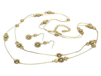 Double strand metal disk link necklace and earring set