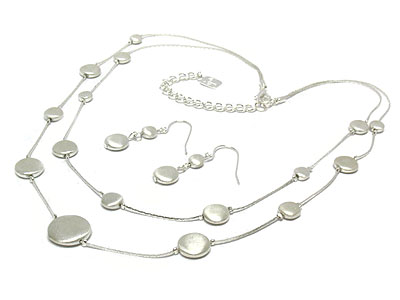 Double strand metal disk link necklace and earring set