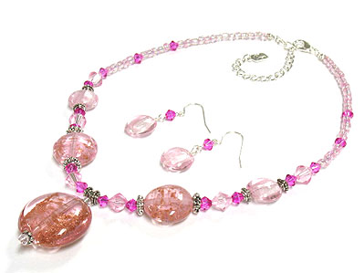 Murano style glass beads necklace and earring set