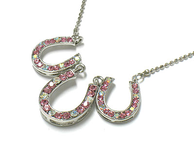 Crystal triple horse shoe necklace