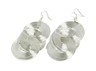 Triple metal round link earring