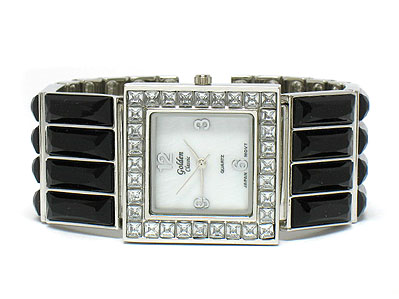 Barguette crystal deco metal band fashion watch