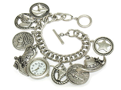 Horse shoe and western theme charm dangle fashion watch