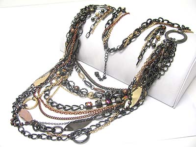 Multi strand mixed metal chain long necklace