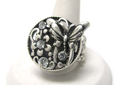 Crystal stud flower and butterfly deco round stretch ring