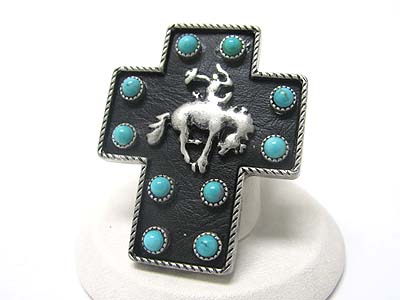 Turquoise stud cowgirl theme cross stretch ring