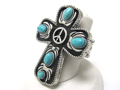 Turquoise stud antique look cross stretch ring