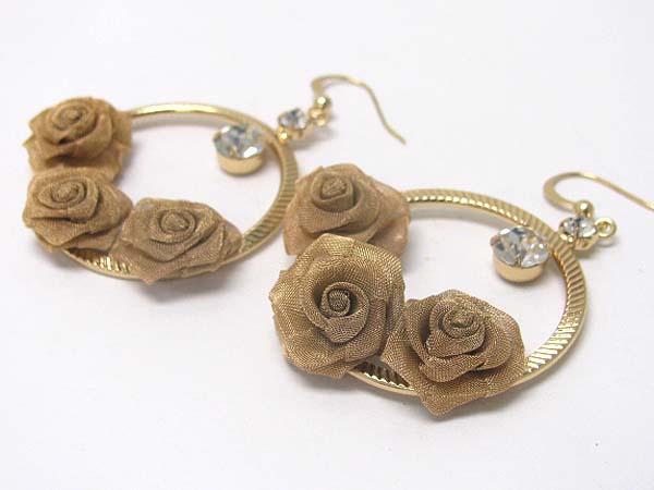 Metal mesh flower deco hoop drop earring - hoops