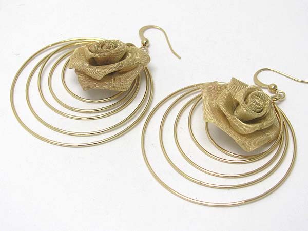 Metal mesh flower deco multi hoop drop earring - hoops