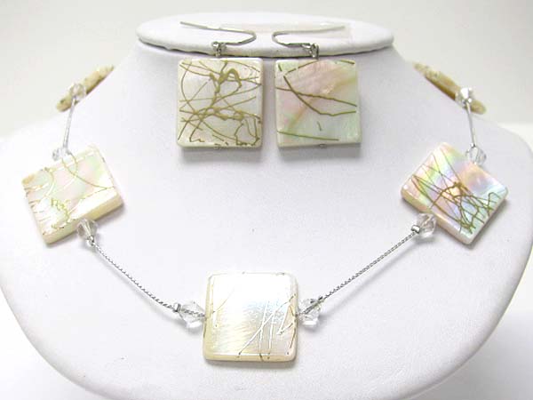 Multi square shell art disk link necklace earring set