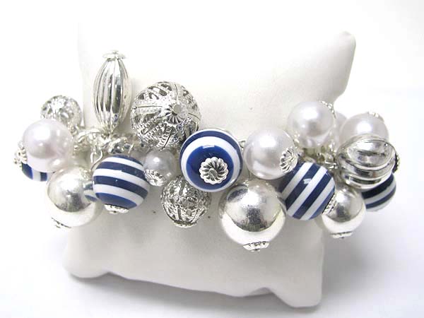 Nautical theme metal and pearl beads dangle bracelet