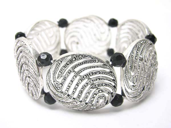 Marcasite look metal disk and glass beads stretch bracelet