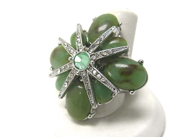 Crystal and formica stone large flower stretch band ring