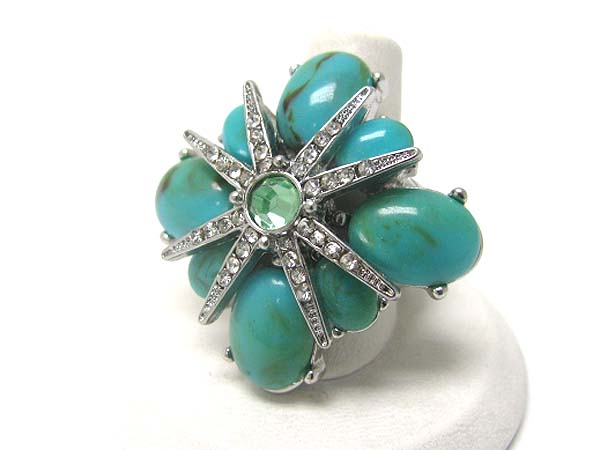 Crystal and formica stone large flower stretch band ring