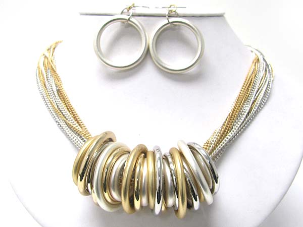 Multi metal hoop thread multi metal chain necklace earring set - hoops