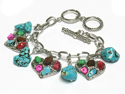 Turquoise deco heart charm toggle bracelet