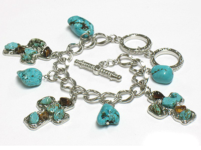 Turquoise deco cross charm toggle bracelet