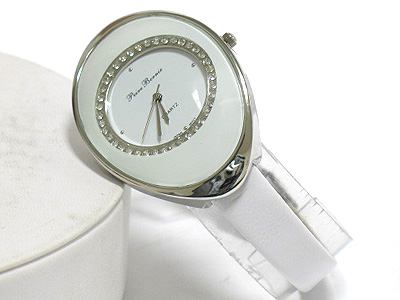 Double line ctystal curved round face fashion watch