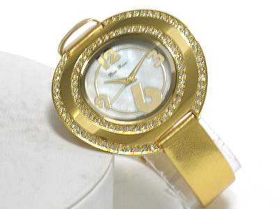 Crystal round metal disk link watch