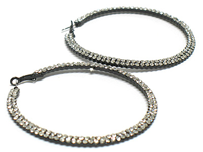 Double row colored rhinestone and metal hoop earring - hoops