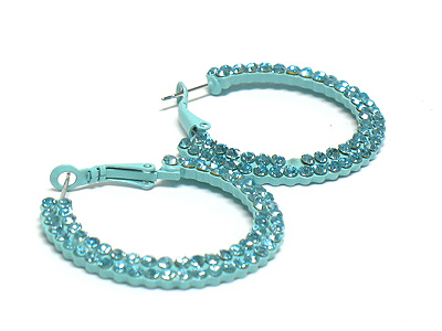 Double row colored rhinestone and metal hoop earring - hoops