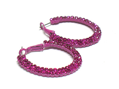 Double row colored rhinestone and metal hoop earring - hoops