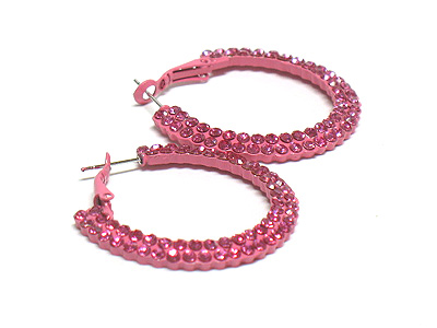 Double row colored rhinestone and metal hoop earring - hoops