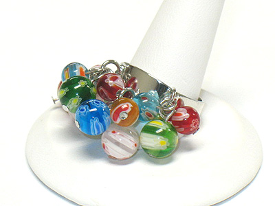 Glass candy ball dangle adjusable size fashion ring