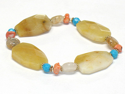 Facet marble stone stretch bracelet