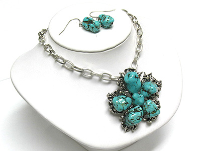 Turquoise flower necklace and earring set