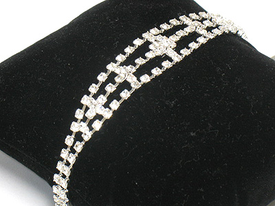 Triple line rhinestone link bracelet