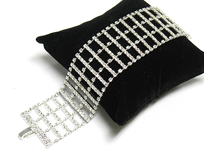 Four line rhinestone link wide ladder style bracelet