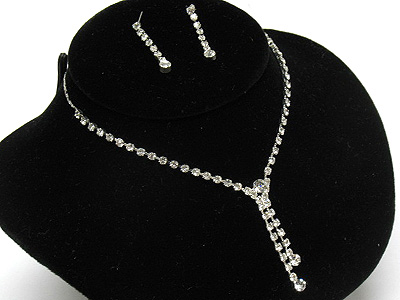 Rhinestone deco y drop necklace and earring set