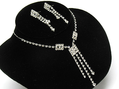 Rhinestone deco y drop necklace and earring set