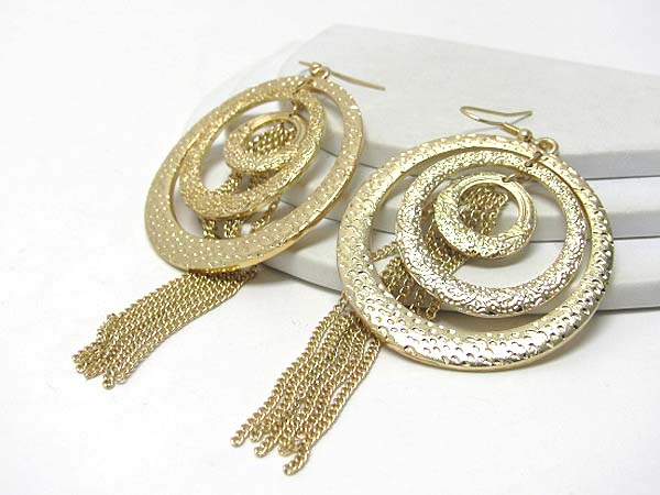 Textured triple hoop an multi chain drop earring - hoops