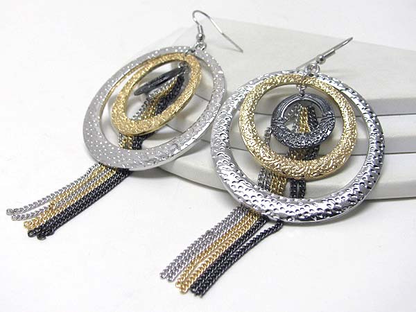 Textured triple hoop an multi chain drop earring - hoops