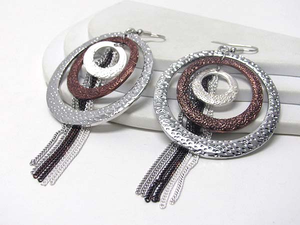 Textured triple hoop an multi chain drop earring - hoops