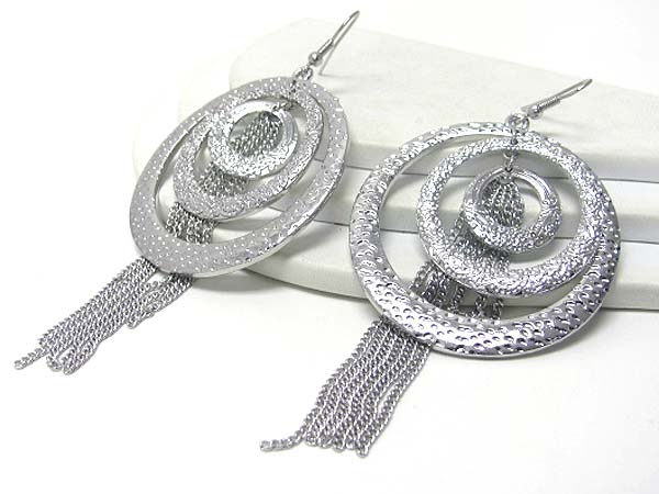 Textured triple hoop an multi chain drop earring - hoops