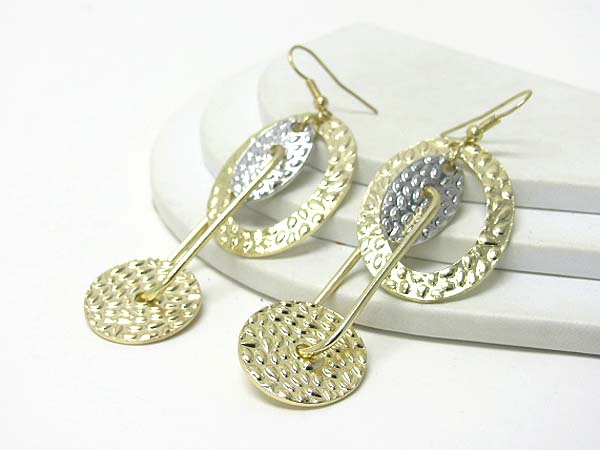 Textured metal hoop and disk wired link earring - hoops