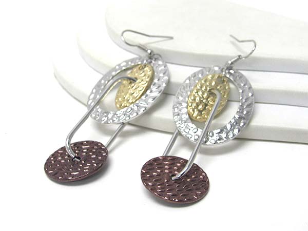 Textured metal hoop and disk wired link earring - hoops