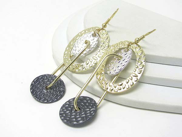 Textured metal hoop and disk wired link earring - hoops