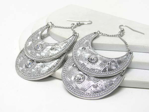 Crystal deco double crescent link earring